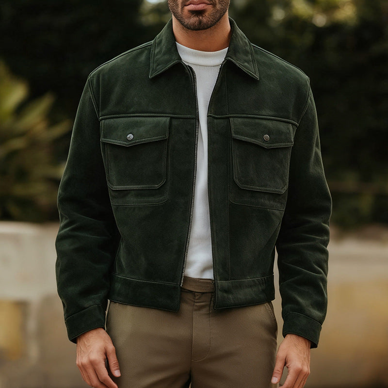 Herren modische Wildlederjacke mit praktischen Taschen