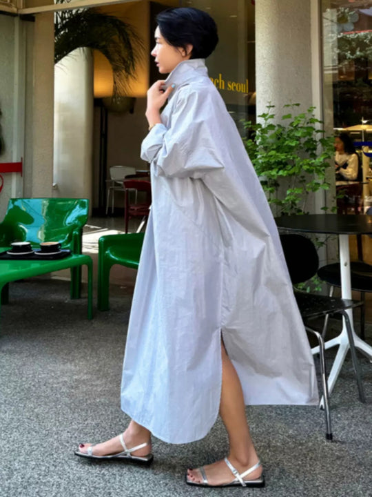 Damen Fließendes Oversize‑Hemdkleid mit Kentkragen, Kimonoärmeln und Seitenschlitzen Shop Nory