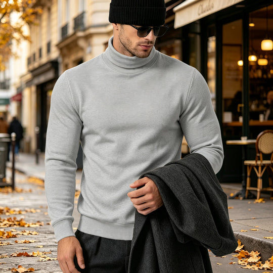 Herren Eleganter Baumwoll-Mix Rollkragenpullover Slim Fit Shop Nory
