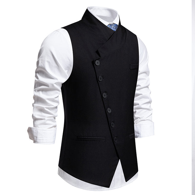 Herren elegante Anzugweste mit asymmetrischem Kragen und modernen Akzenten