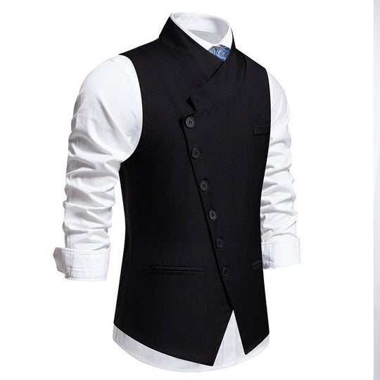 Herren elegante Anzugweste mit asymmetrischem Kragen und modernen Akzenten