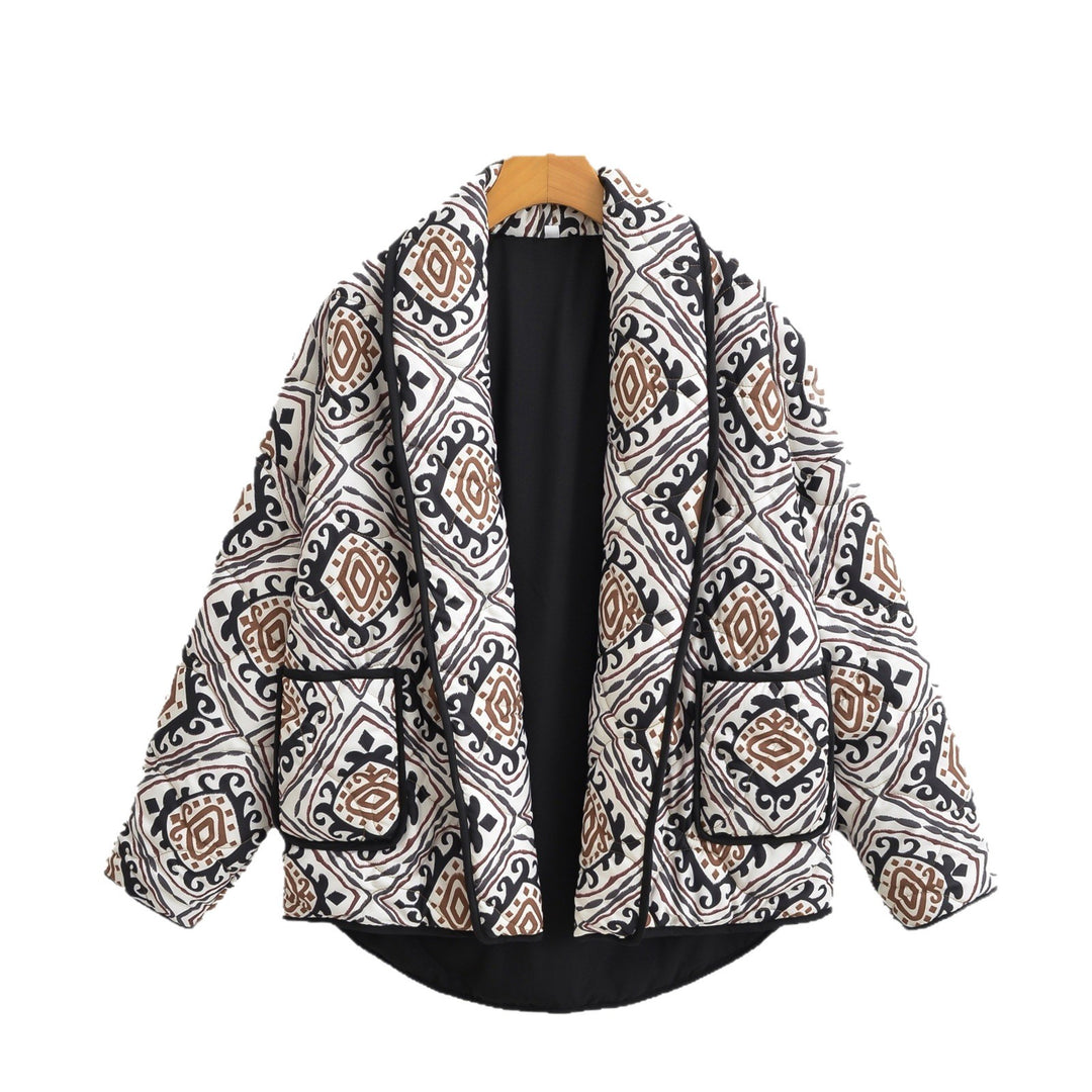 Damen Gesteppte Kimono-Jacke mit Ethno-Print, Kontrastpaspel und aufgesetzten Taschen Shop Nory