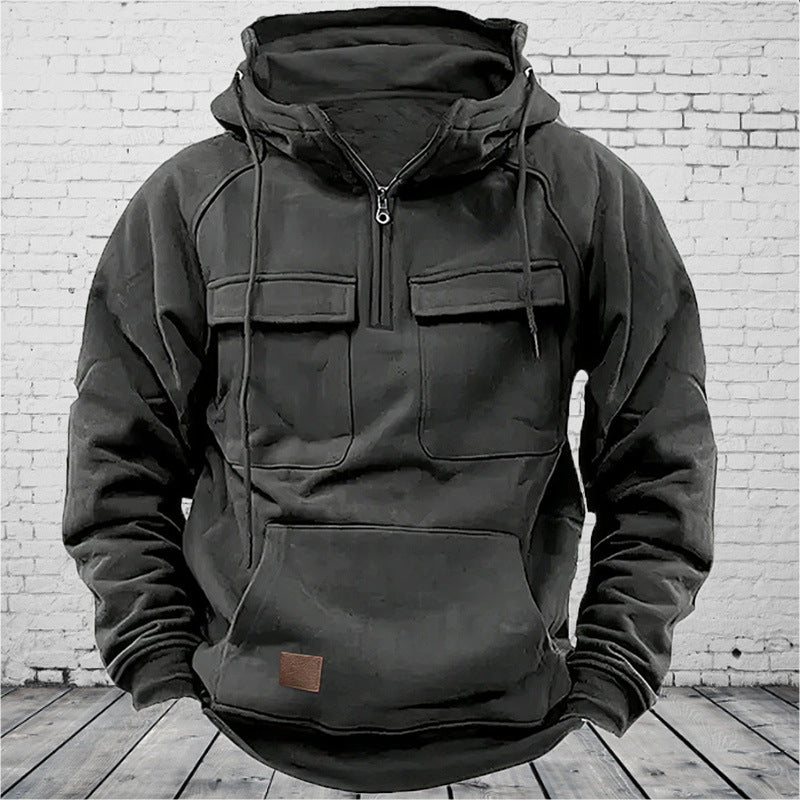 Herren nan taktischer Halbzip Kapuzenpullover mit Brustklappen, Kängurutasche und verstärkten Nähten Shop Nory
