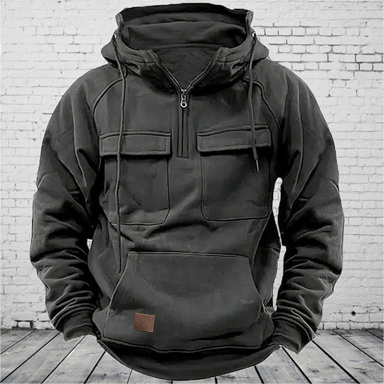 Herren nan taktischer Halbzip Kapuzenpullover mit Brustklappen, Kängurutasche und verstärkten Nähten Shop Nory
