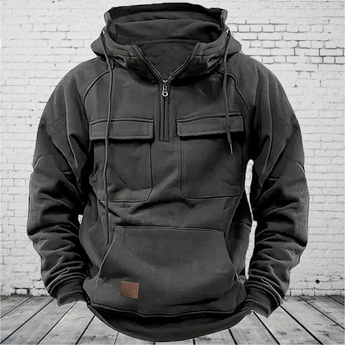 Herren nan taktischer Halbzip Kapuzenpullover mit Brustklappen, Kängurutasche und verstärkten Nähten Shop Nory