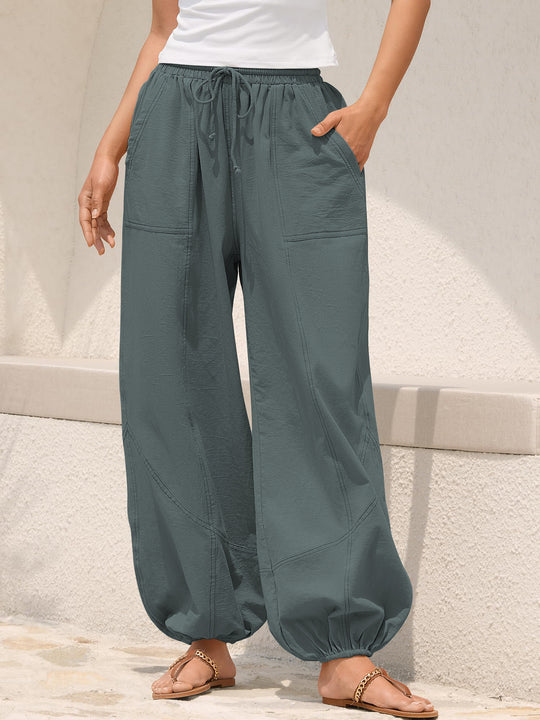 Damen Weite Haremhose mit Kordelzug, aufgesetzten Taschen und elastischem Knöchelabschluss Shop Nory