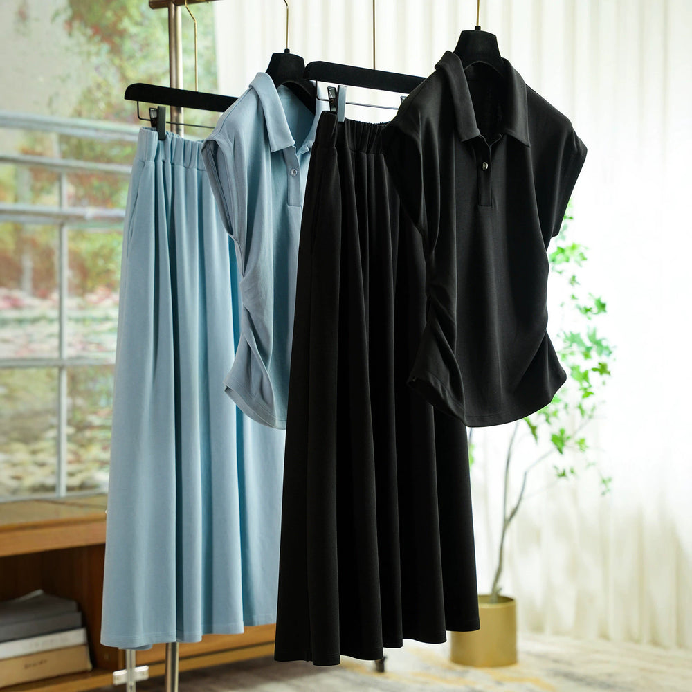 Damen Elegantes Set aus Poloshirt und Midikleid Shop Nory