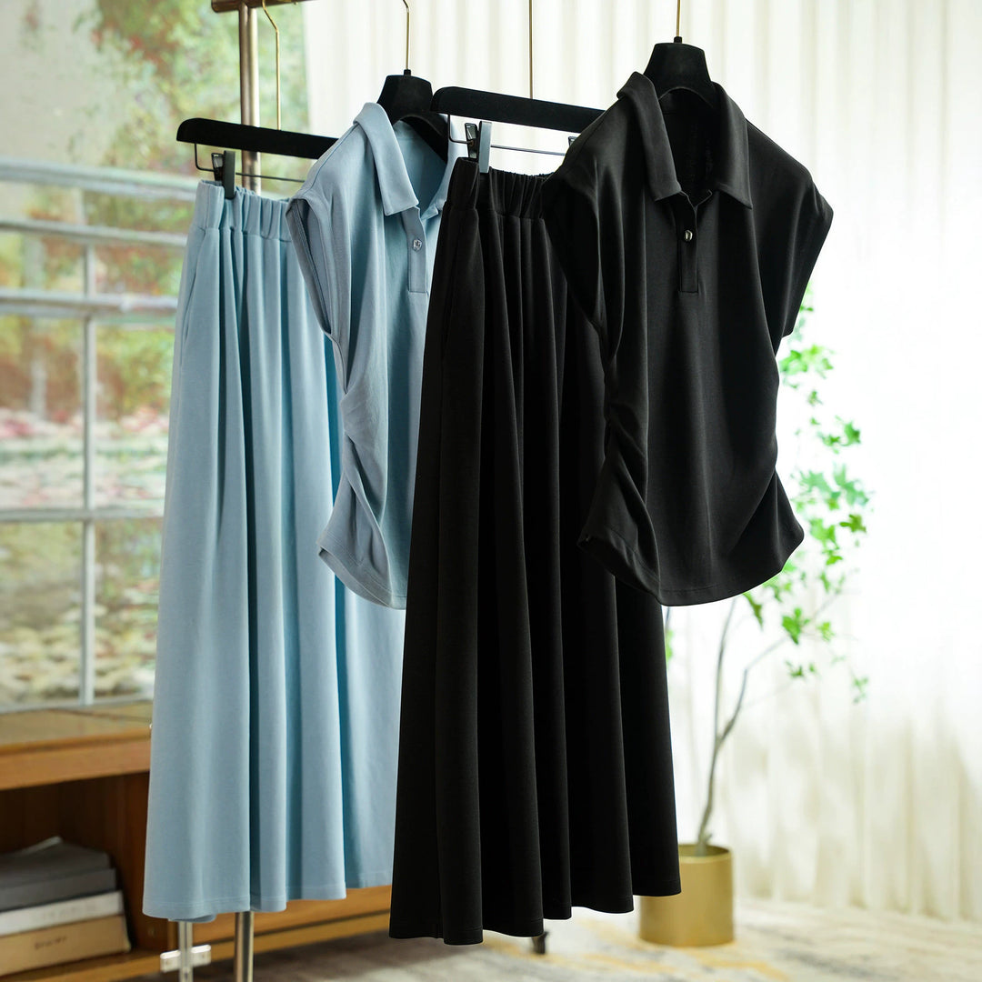 Damen Elegantes Set aus Poloshirt und Midikleid Shop Nory