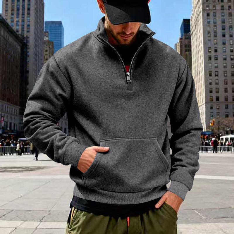 Herren Halbzip-Sweatshirt mit Kängurutasche und Stehkragen Shop Nory