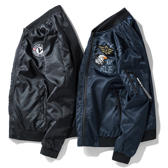 Herren Modische Bomberjacke mit Kunstleder und Stickereien Shop Nory