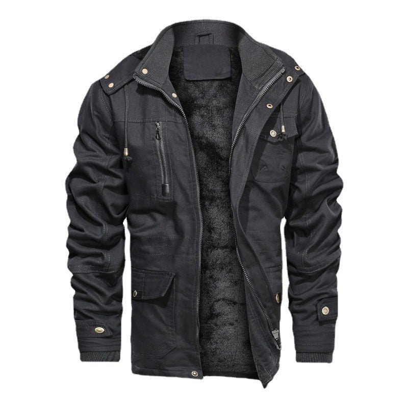 Herren gefütterte Canvas-Utilityjacke mit weichem Teddy-Innenfutter, verdecktem Zweiwege-Reißverschluss und Mehrfach-Taschen Shop Nory