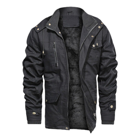 Herren gefütterte Canvas-Utilityjacke mit weichem Teddy-Innenfutter, verdecktem Zweiwege-Reißverschluss und Mehrfach-Taschen Shop Nory