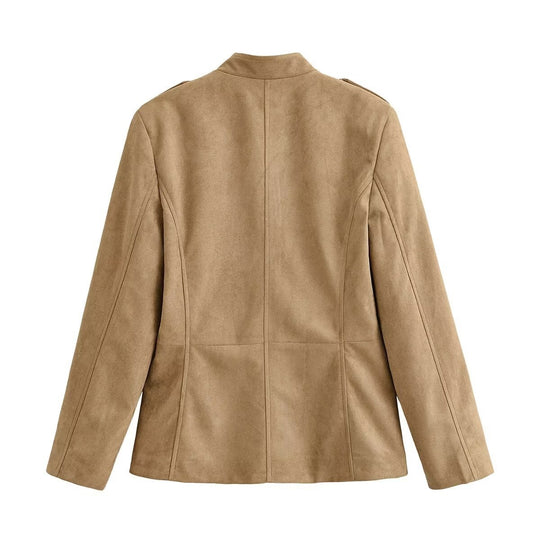Damen taillierte Safari-Jacke in Velourslederoptik mit Pattentaschen Shop Nory