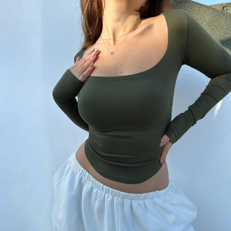 Damen Enganliegendes Langarm-Croppedshirt mit quadratischem Ausschnitt Shop Nory