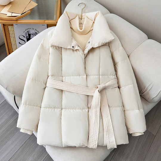 Damen nan gesteppte Winterjacke mit Taillengürtel, Stehkragen und Rippbündchen Shop Nory