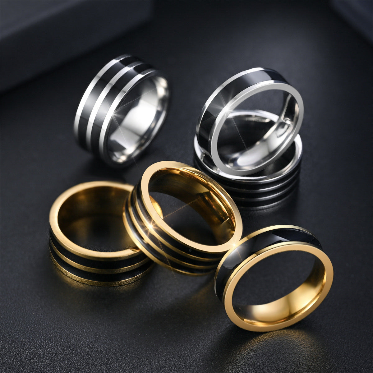 Herren Ring mit elegantem Edelstahl- und schwarzem Akzent-Shop Nory