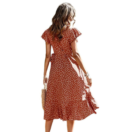 Damen Wickelkleid mit Punkten und fließendem Schnitt