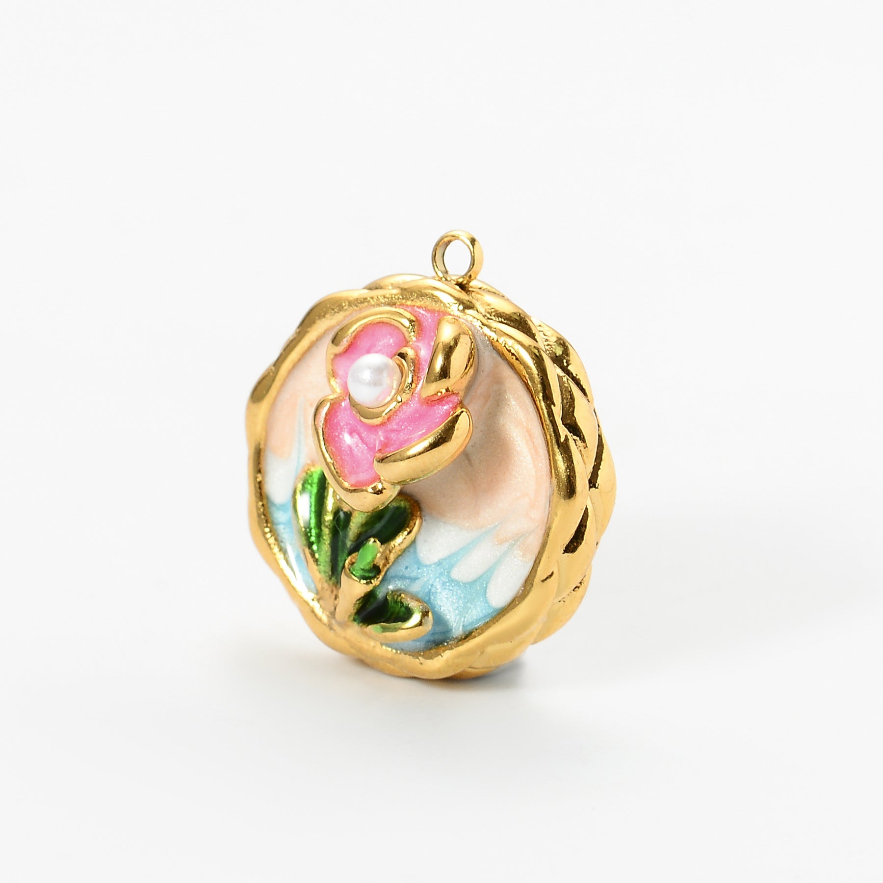 Damen Schmuckanhänger mit blumigem Reliefdesign und Perle Shop Nory