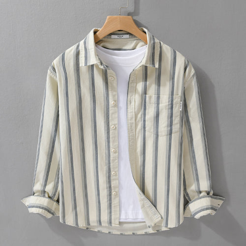 Herren Freizeithemd im Overshirt‑Stil aus leichtem Baumwollmix mit vertikalen Streifen Shop Nory