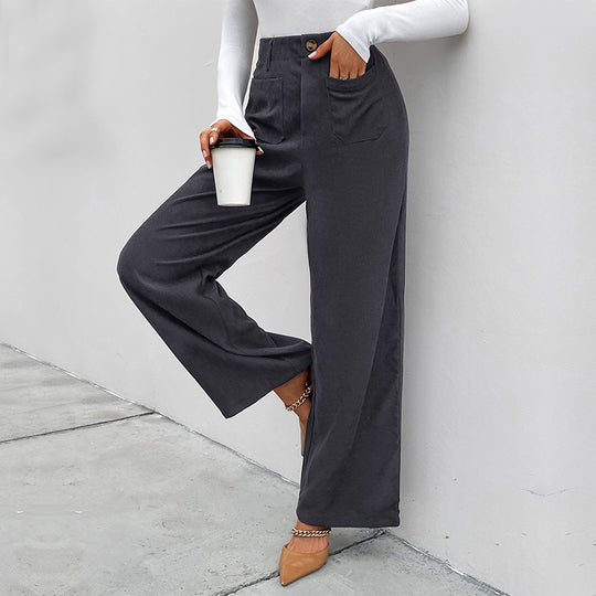 Damen Weite Cordhose mit hoher Taille, aufgesetzten Taschen und weitem Bein Shop Nory