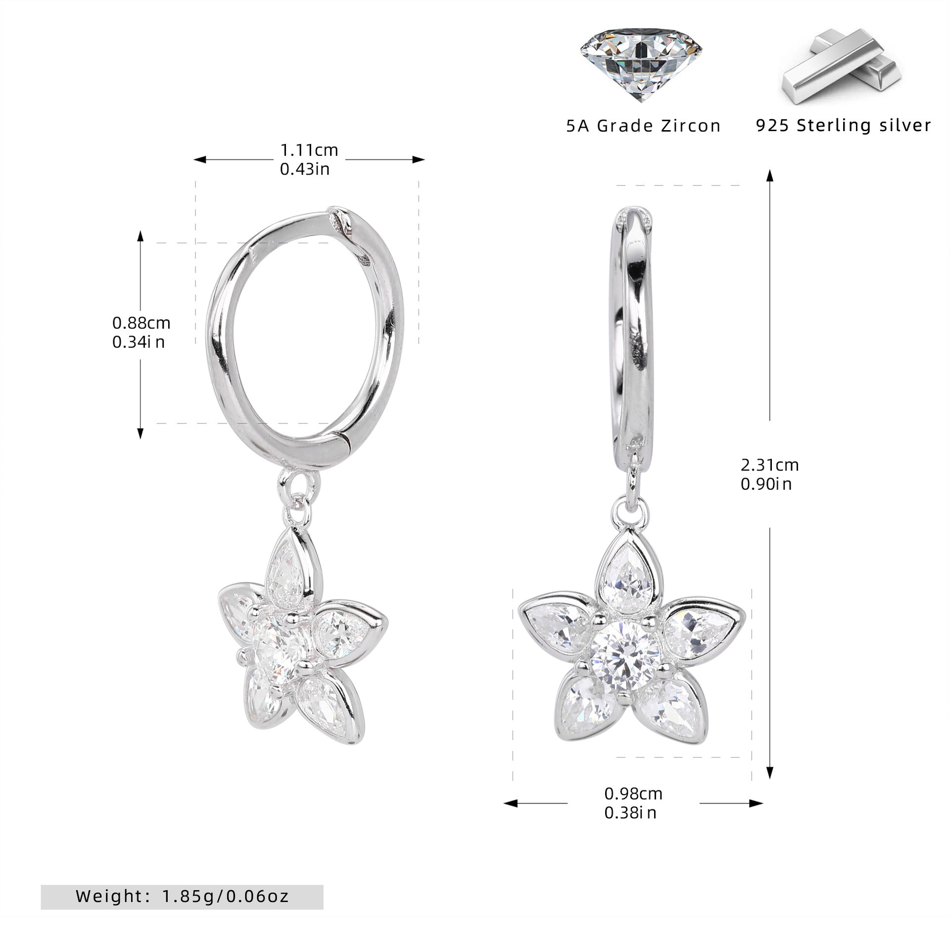 Damen Ohrringe mit elegantem Blumendesign aus hochwertigem 925 Sterling Silber Shop Nory