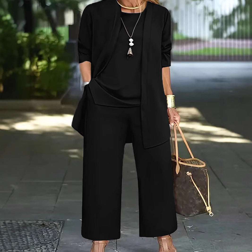 Damen Elegantes Zweiteiler-Set mit offenem Longcardigan, ärmellosem Top und weiter Palazzo-Hose Shop Nory