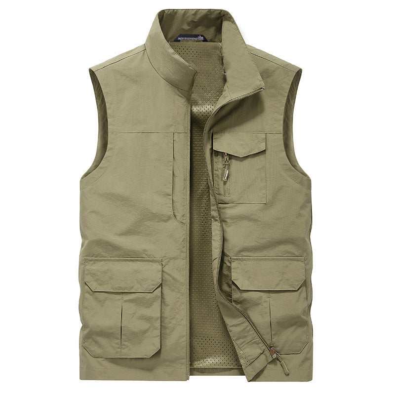 Herren Mehrtaschen Utility-Weste mit Reißverschluss, Mesh‑Innenfutter und Stehkragen Shop Nory