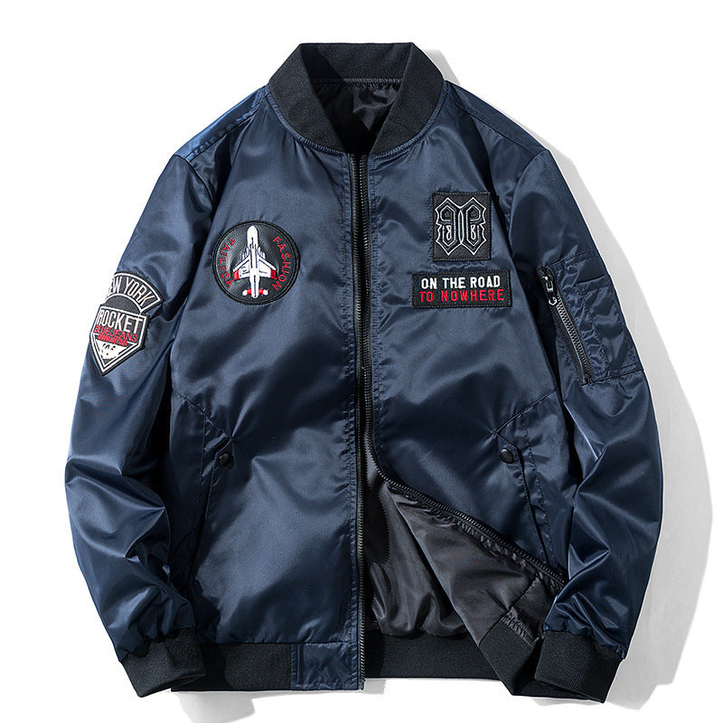 Herren Bomberjacke im Aviator-Style mit Patchapplikationen, Nylon-Shell und Ärmeltasche Shop Nory