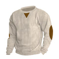 Herren nan grobgerippter Rundhals-Strickpullover mit Ellbogenpatches und Dreiecksdetail