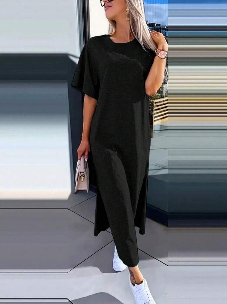 Damen Lässiges Maxikleid mit seitlichen Schlitzen und Oversize-Design