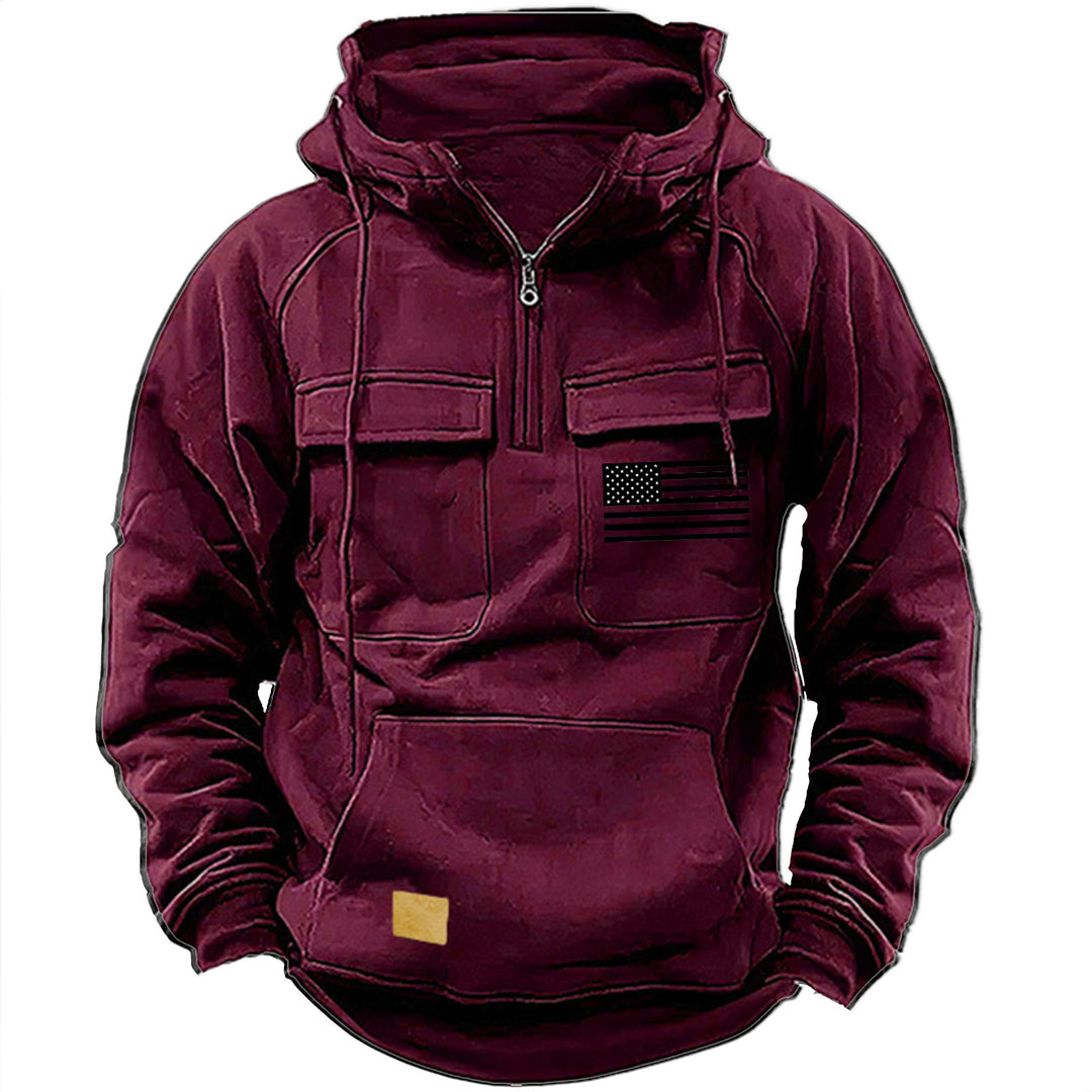 Herren nan urbaner Kapuzenpullover mit taktischen Brusttaschen und halbem Reißverschluss Shop Nory