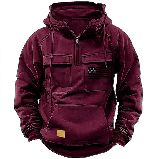 Herren nan urbaner Kapuzenpullover mit taktischen Brusttaschen und halbem Reißverschluss Shop Nory
