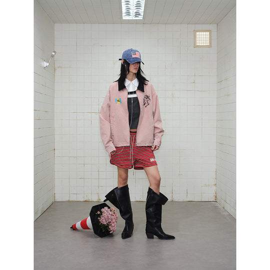 Unisex Boxy-Blousonjacke aus gewaschenem Baumwoll-Twill mit Cordkragen und Printdetails Shop Nory