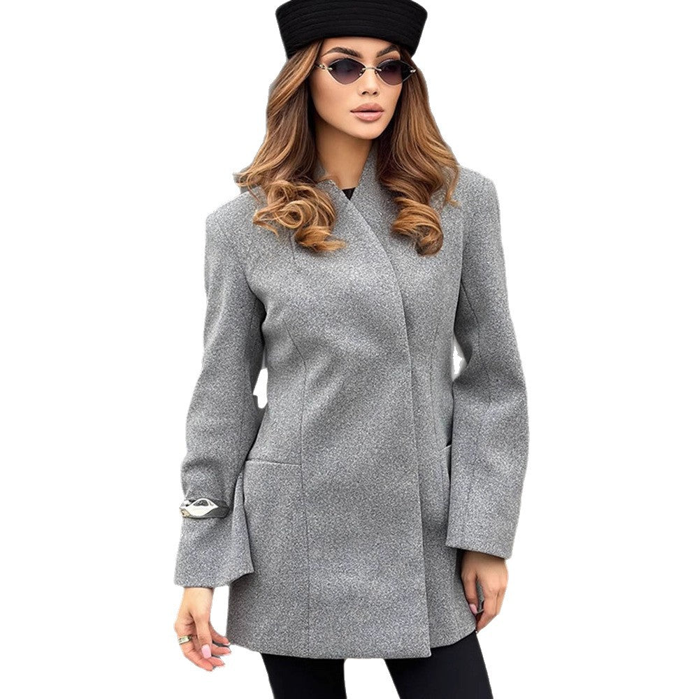 Damen Figurnaher Wollmix-Mantel im Cocoon-Schnitt mit verdeckter Knopfleiste Shop Nory