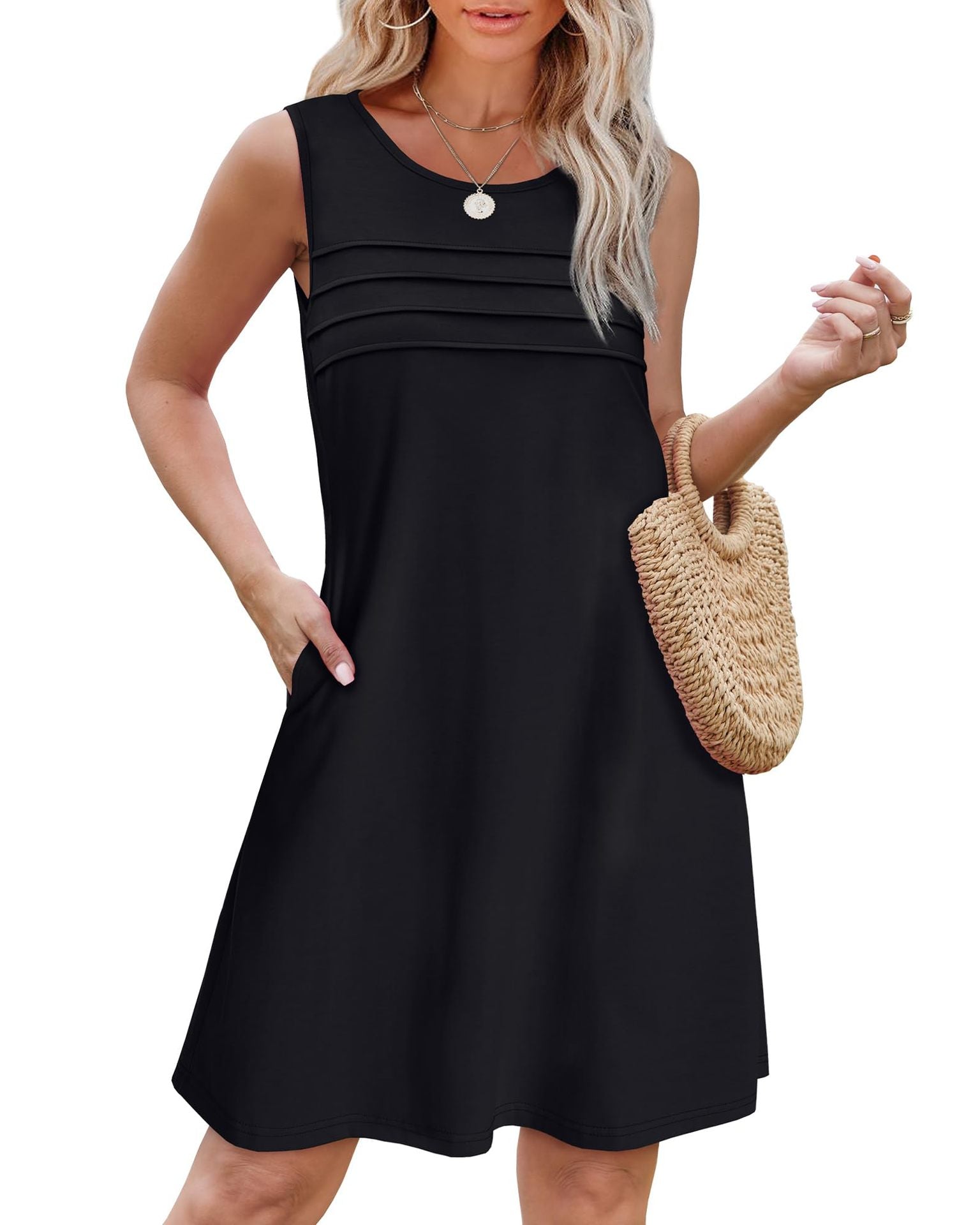Damen Sommerkleid mit eleganter Faltenstruktur und praktischen Eingrifftaschen