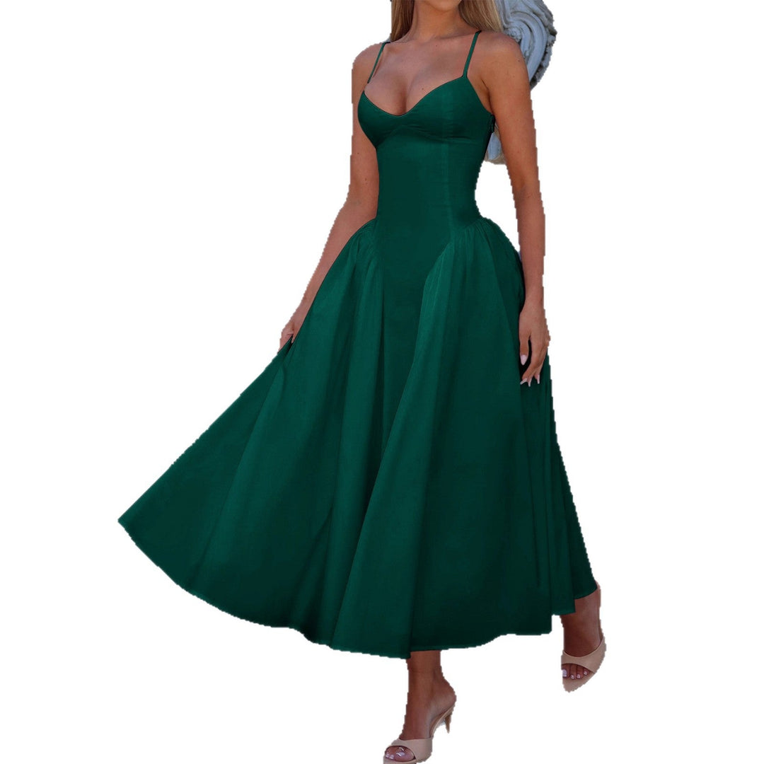 Damen A-linien Abendkleid mit verstellbaren Spaghettiträgern und schwingendem Rock