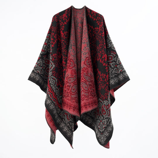 Damen Überwurfponcho im Double-Face‑Jacquard mit Paisley‑Inspiration und Zierstichkante Shop Nory