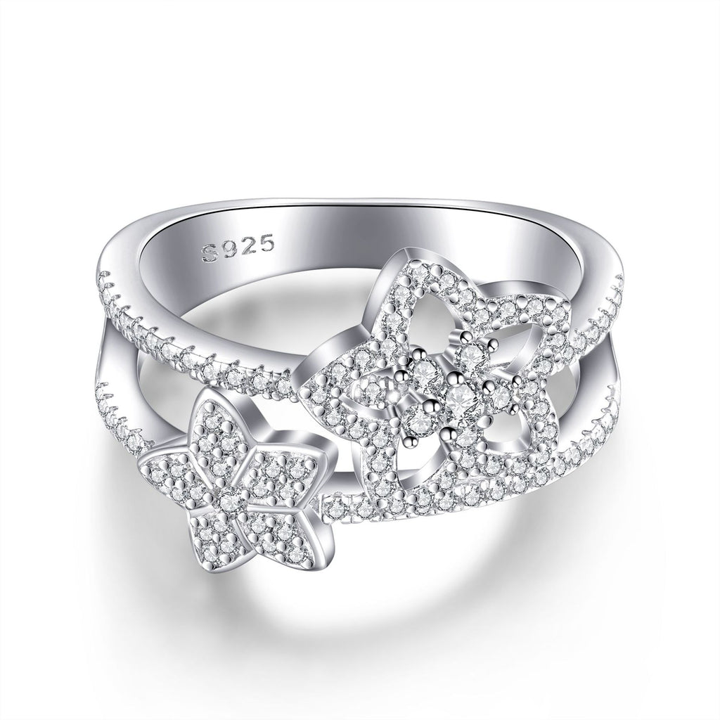 Damenring mit doppeltem, floralem Design und funkelndem Zirkonia-Besatz Shop Nory