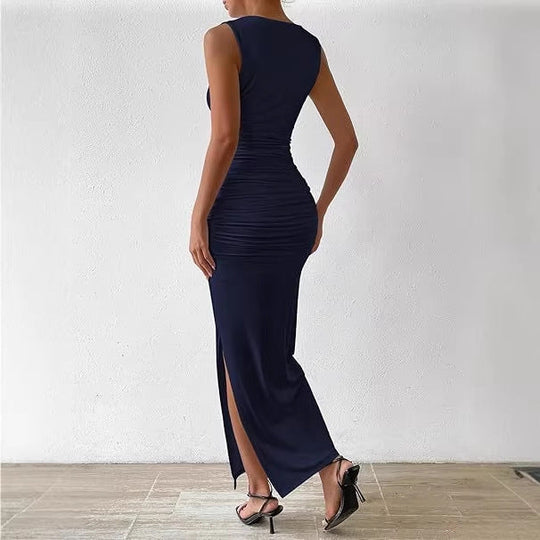 Damen Maxikleid mit figurbetontem Schnitt und seitlichem Schlitz Shopnory