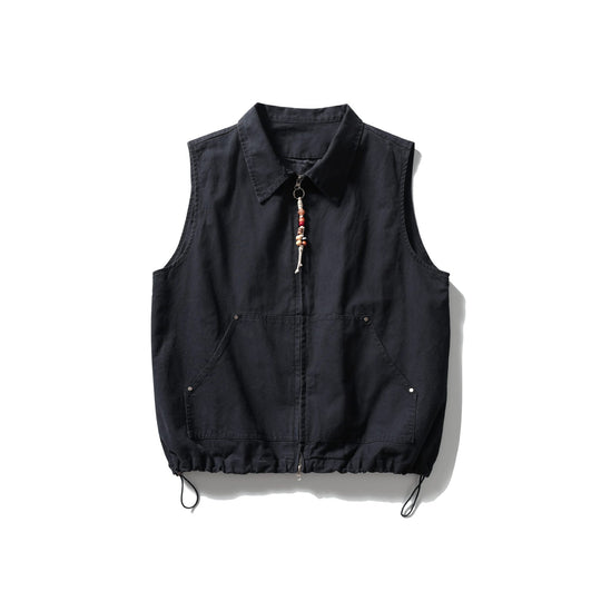 Damen Ärmellose Utility‑Weste mit Hemdkragen, Tunnelzugsaum und Kängurutaschen Shop Nory