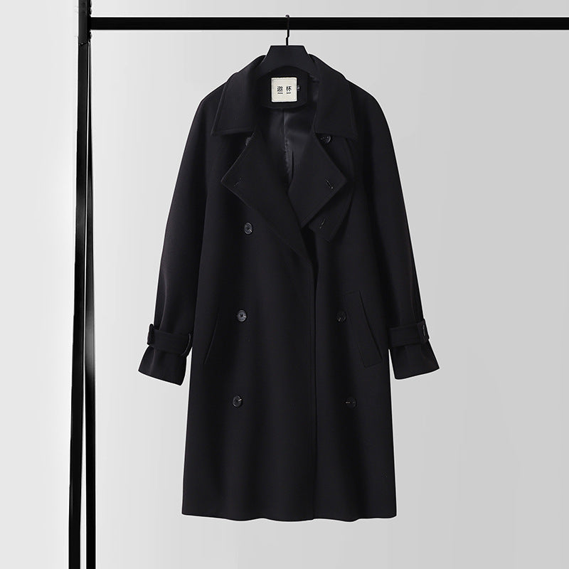 Herren Dramatisch geschnittener Doppelreihiger Wollmix-Longcoat mit Kragenlaschen und Bindegürtel Shop Nory