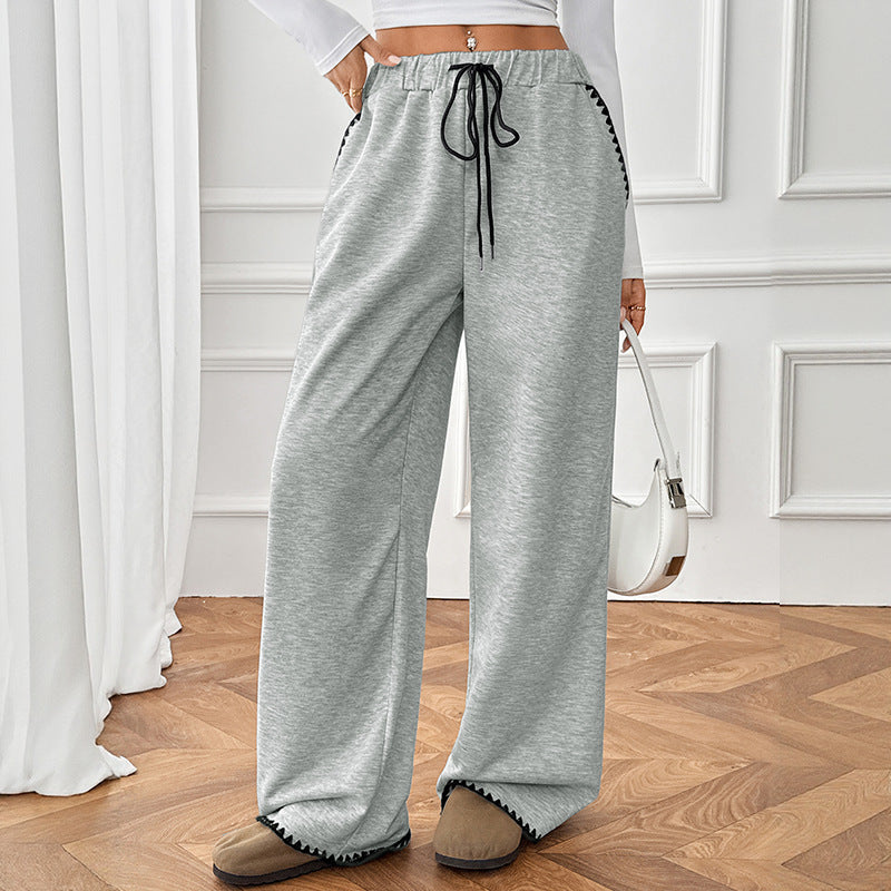 Damen Relaxte Lounge-Jogginghose mit weitem Bein, elastischem Bund, Kordelzug und Zierkante Shop Nory