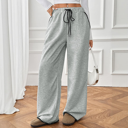 Damen Relaxte Lounge-Jogginghose mit weitem Bein, elastischem Bund, Kordelzug und Zierkante Shop Nory