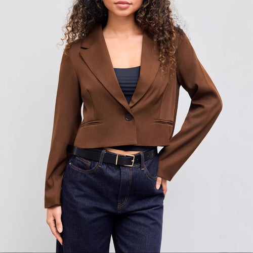 Damen Kurzblazer im Cropped‑Schnitt mit Reverskragen und ein‑Knopf‑Verschluss Shop Nory