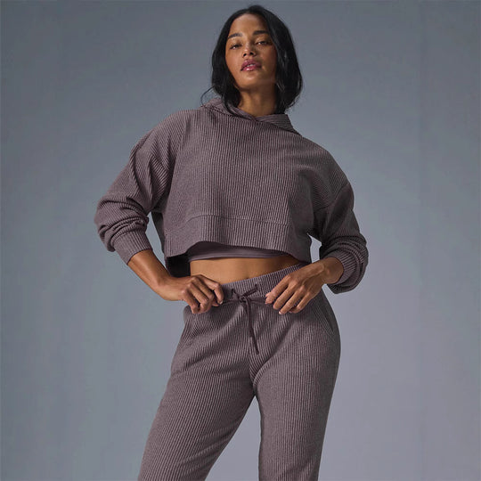 Damen Gerippte High‑Waist Loungehose mit Kordelzug und Bündchen Shop Nory