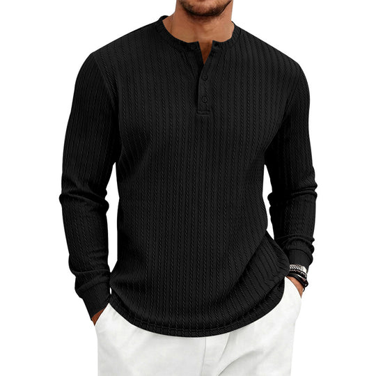 Herren Texturiertes Langarm-Henleyshirt mit Stehkragen und Zopfmuster Shop Nory