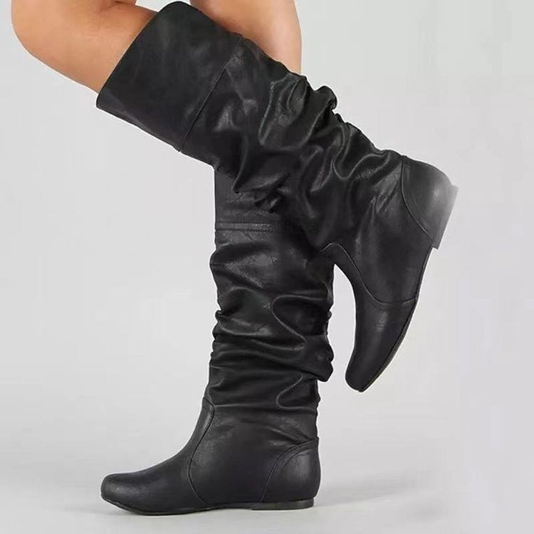 Damen Schlupfstiefel mit gerafftem Schaft und flacher Keilsohle Shop Nory