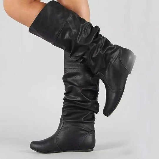 Damen Schlupfstiefel mit gerafftem Schaft und flacher Keilsohle Shop Nory