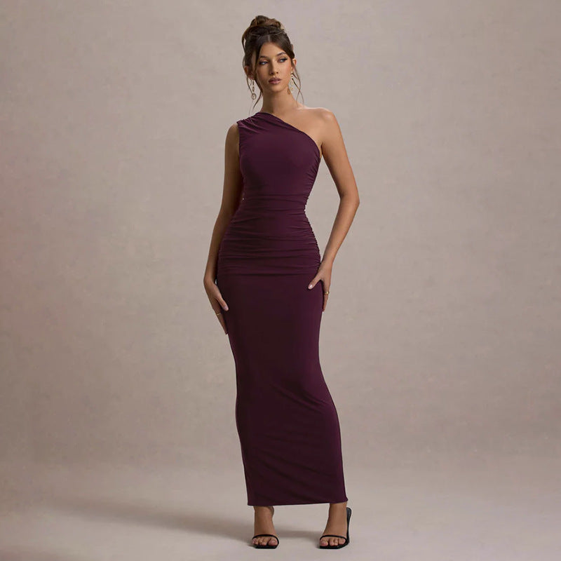 Damen schulterfreies Maxikleid mit Rüschendetails und figurbetonter Silhouette Shopnory