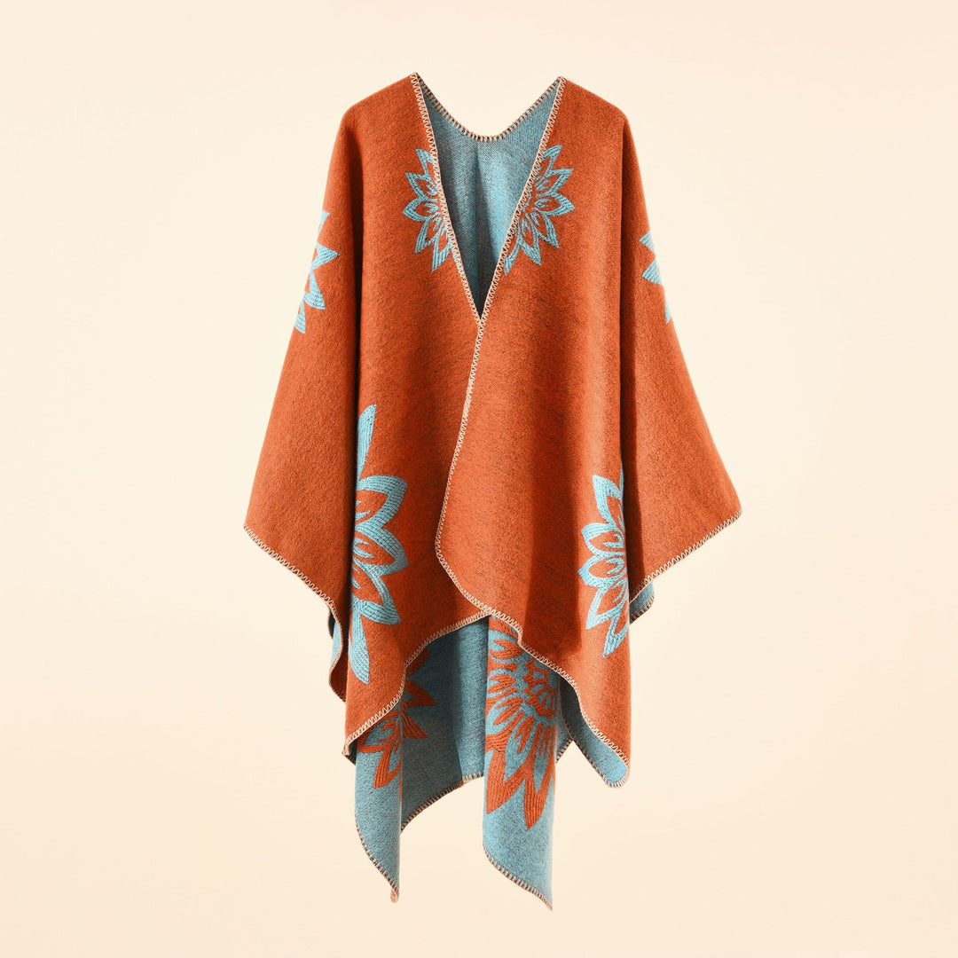 Damen Oversize‑Umhang im Wendefinish mit floraler Intarsienstickerei Shop Nory